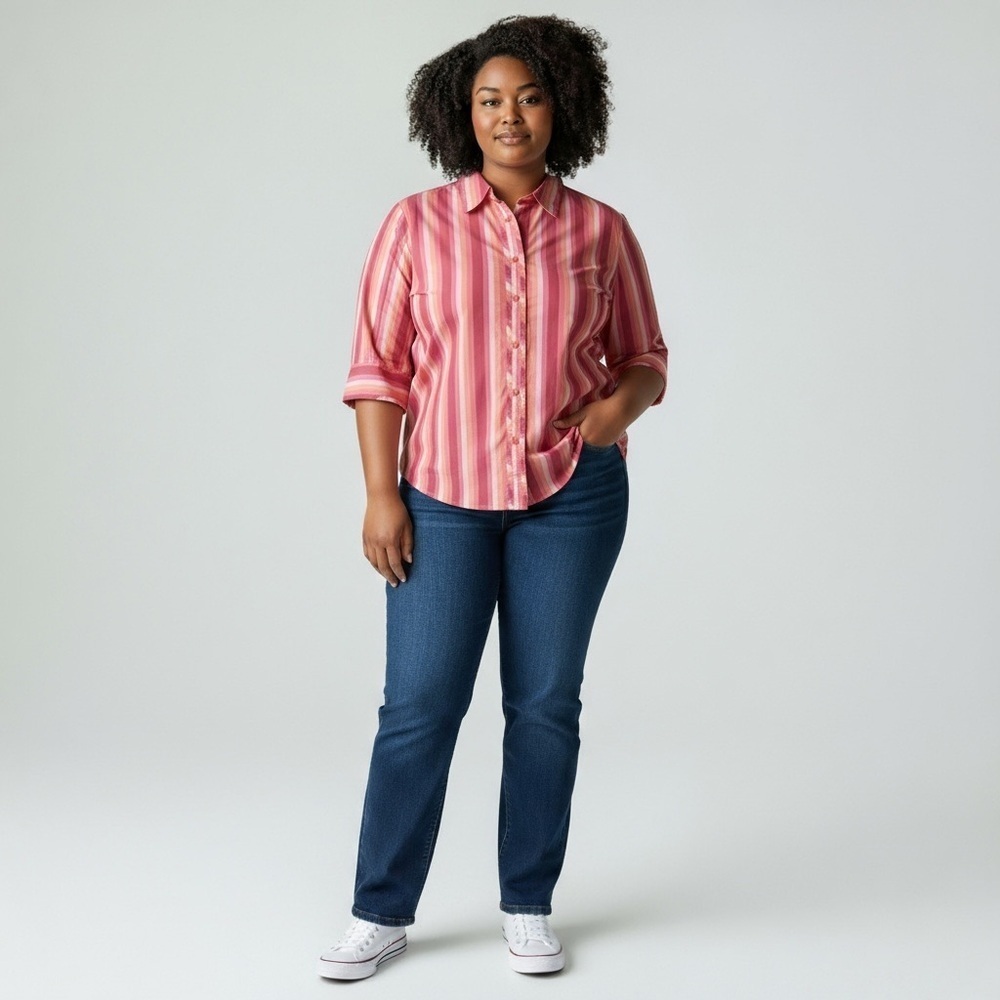 Lane Bryant Pink Striped Blouse Plus Size 2X